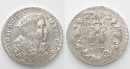 NAPLES & SICILY. Kingdom, Tari 1692, CHARLES II of SPAIN, silver, UNC-!