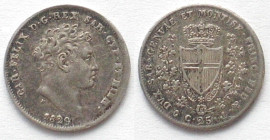 SARDINIA. 25 Centesimi 1829 P, Genoa mint, CARLO FELICE, silver, AU!