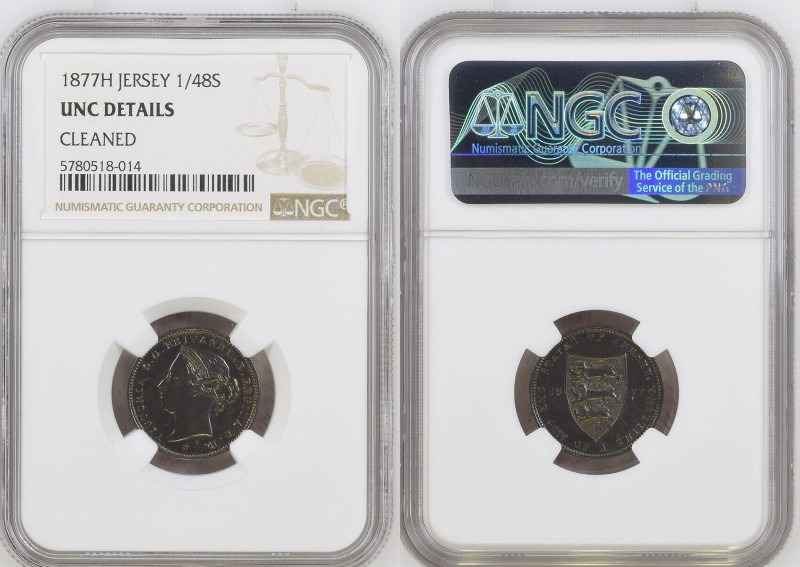 JERSEY. 1/48 Shilling 1877 H, VICTORIA, bronze, NGC UNC Details

KM # 6