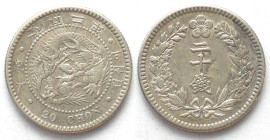 KOREA. 20 Chon Y.2 (1908), YUNG HI (SUNJONG), silver, AU!