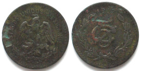 MEXICO. 5 Centavos 1917 Mo, bronze, VF, key date!