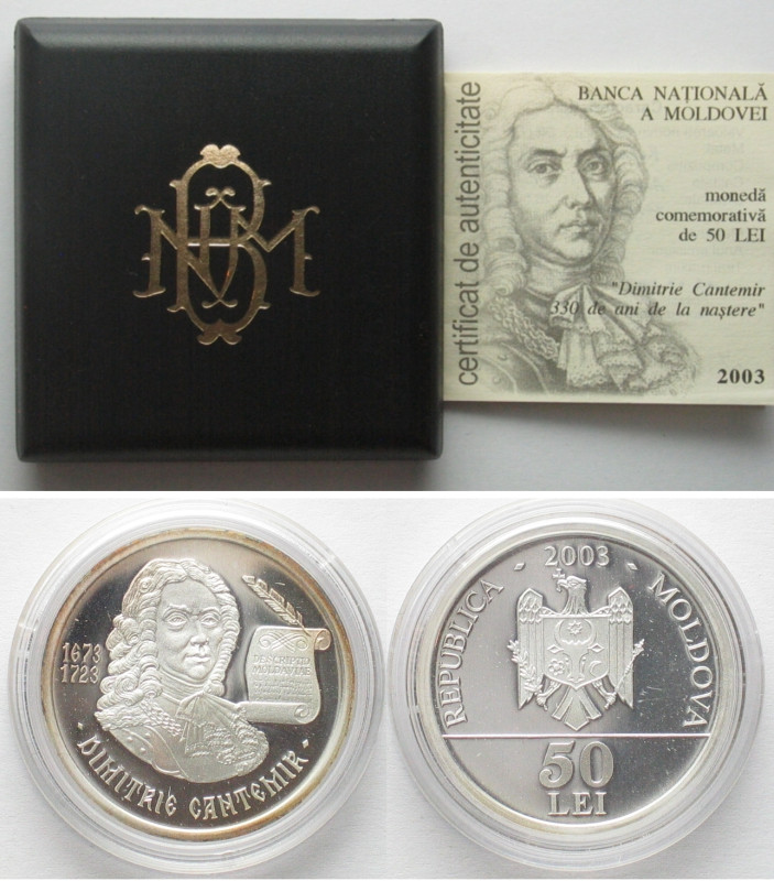 MOLDOVA. 50 Lei 2003, Dimitrie Cantemir, silver, Proof, rare!

KM # 21. In the...