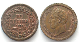 MONACO. Decime 1838, HONORE V, bronze, UNC-!