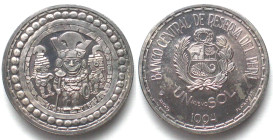 PERU. Nuevo Sol 1994, Pre-Inca Moche Cultural Artifacts - Senor di Sipan, silver, Proof.