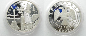 RUSSIA. 3 Roubles 2002, Admiral Nakhimov, silver 1oz, Proof