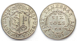 GENEVE / GENF. 6 Sols 1791, Billon, FDC!