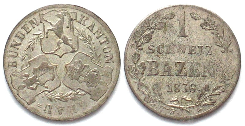 GRAUBÜNDEN. Kanton, 1 Batzen 1836, Billon, Erhaltung! UNC

HMZ 2-605d. Voller ...