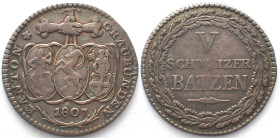 GRAUBÜNDEN. Kanton, 5 Batzen 1807, Silber