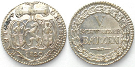 GRAUBÜNDEN. Kanton, 5 Batzen 1820, silver, UNC-