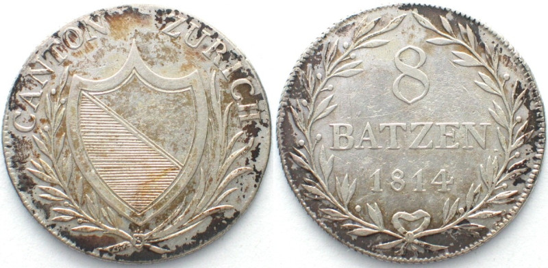 ZÜRICH. 8 Batzen 1814 Silber

HMZ 2-1175b. ss+ (VF+)