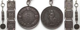 600TH ANN. OF SWISS CONFEDERATION 1891. Silver clock chain, 180mm with medal, RARE! VF-XF