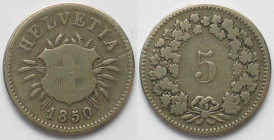 SWITZERLAND. 5 Rappen 1850, without mintmark, billon, RRR!