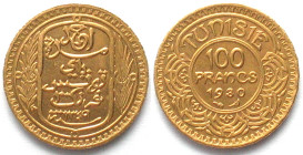 TUNISIA. 100 Francs 1930, Ahmad Pasha Bey, gold, UNC, rare!