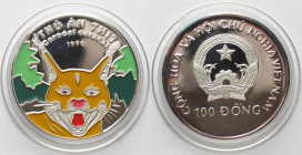 VIETNAM. 100 Dong 1996. Caracal FELIDAE, silver multicolor, Proof