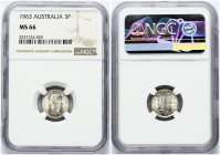Australia 3 Pence 1963 NGC MS 66 ONLY 4 COINS IN HIGHER GRADE