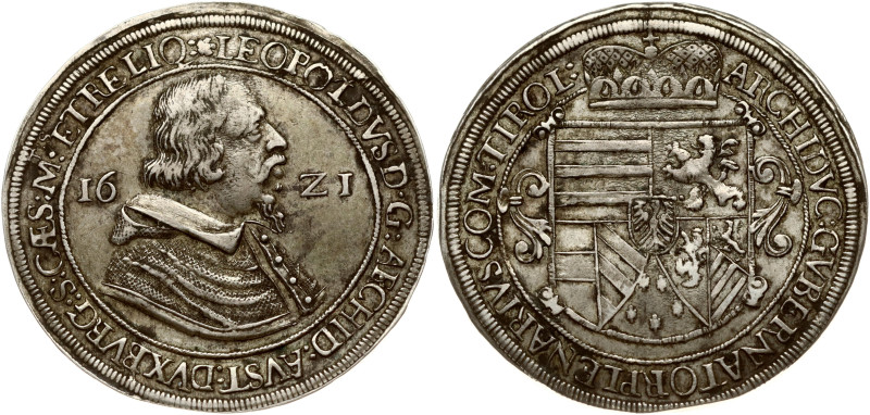 Holy Roman Empire, Tirol. Archduke Leopold V (1626-1632). Taler 1621 Hall. Silve...