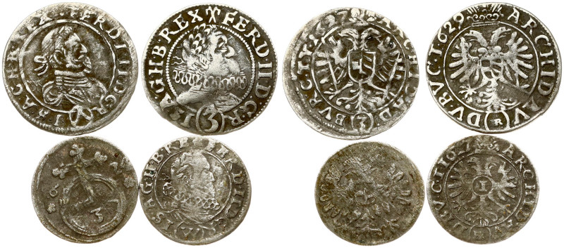 Holy Roman Empire, Austria. 3 Pfennig - 3 Kreuzer (1624-1629). Silver. Lot of 4 ...