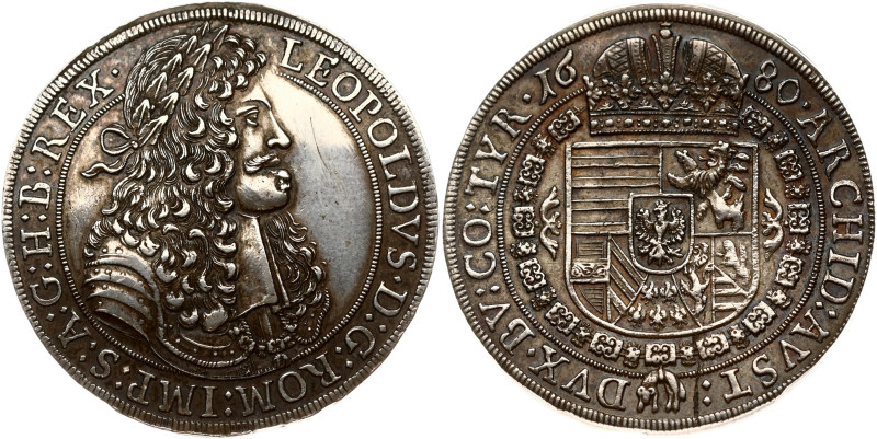 Holy Roman Empire, Tyrol. Leopold I (1657-1705). Taler 1680 Hall. Silver 28.12 g...