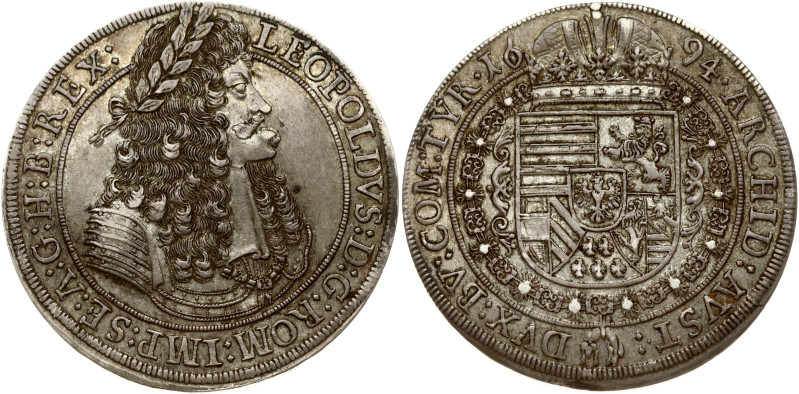 Holy Roman Empire, Tyrol. Leopold I (1657-1705). Tale 1694 Hall. Silver 28.56g. ...