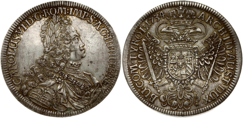 Holy Roman Empire, Tyrol. Charles VI (1711-1740). Taler 1734 Hall. Silver 28.50g...