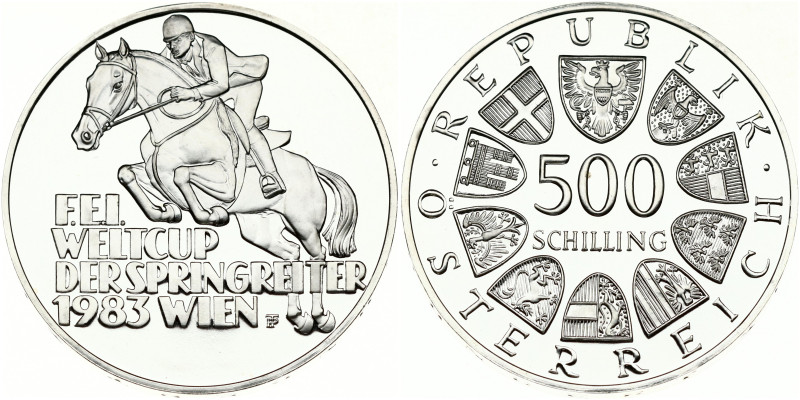 Austria. 500 Schilling 1983 World Equestrian Cup. Silver .925 24 g. KM-2961