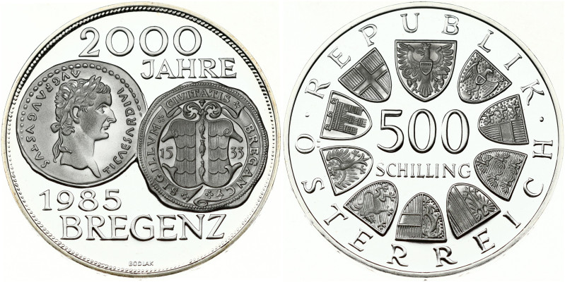 Austria. 500 Schilling 1985 Bregenz 2000 Years Silver .925 24 g. KM-2974