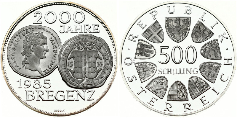 Austria. 500 Schilling 1985 Bregenz 2000 Years. Silver .925 24 g. KM-2974