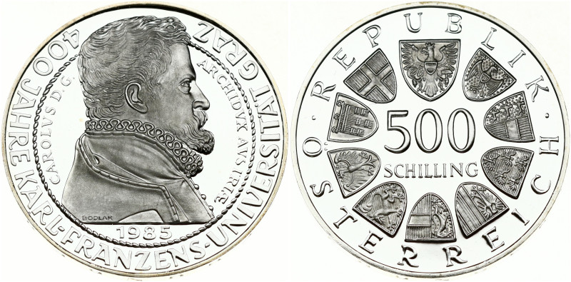 Austria. 500 Schilling 1985 Graz University 400th Anniversary Silver .925 24 g. ...