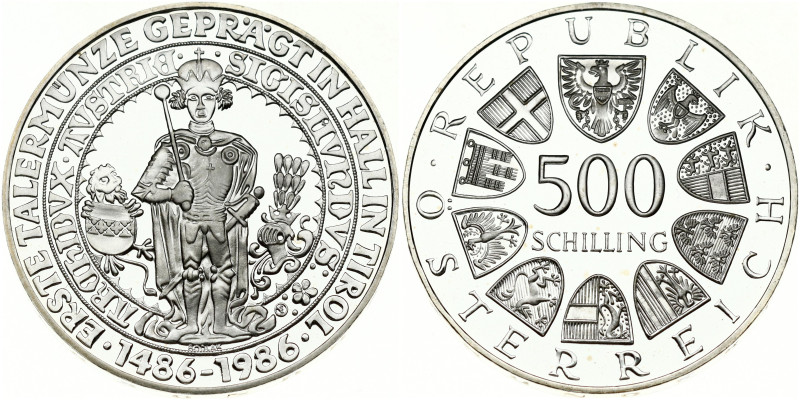 Austria. 500 Schilling 1986 First Taler Minted in Hall 500 Years. Silver .925 24...