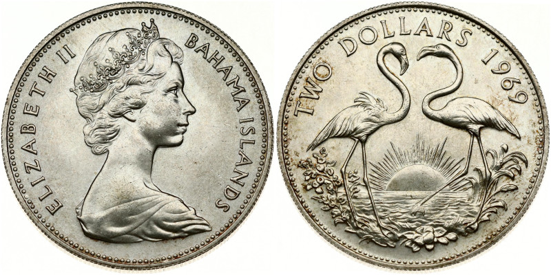 Bahamas 2 Dollars 1969. Elizabeth II (1952-2022). Silver .925 29.98 g. KM-9