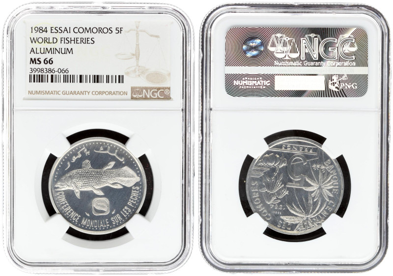 Comoros 5 Francs 1984(a) Essai World Fisheries Conference. Obverse: Trees surrou...