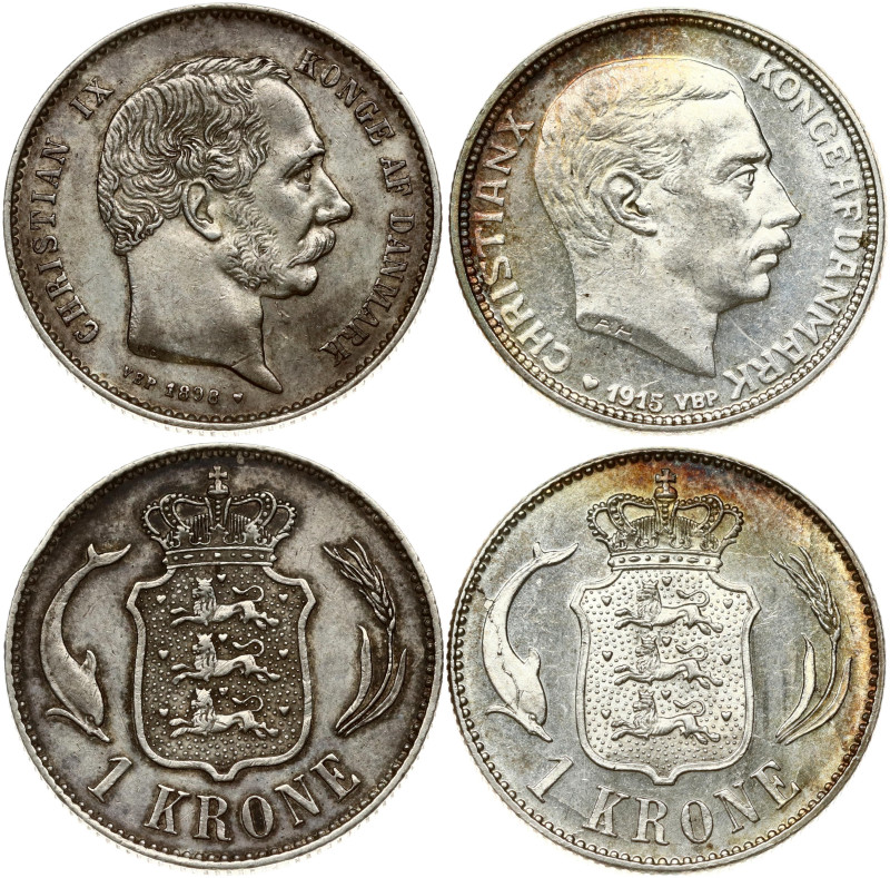 Denmark. Christian IX (1863-1906.) 1 Krone 1898 & 1915. 
 Silver. KM-797, 819. L...