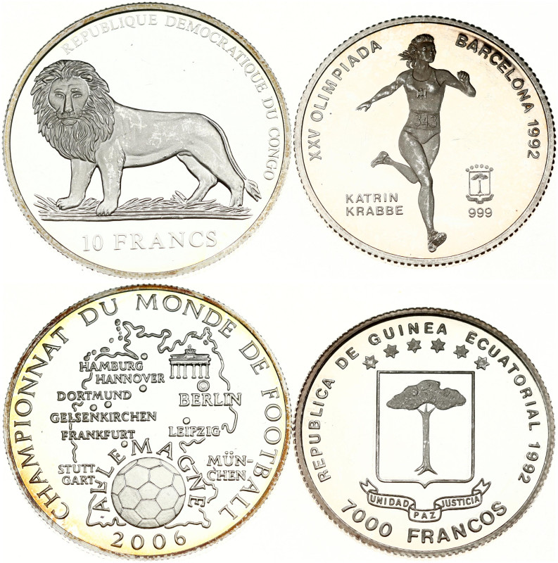 Equatorial Guinea 7000 Francos 1992 & Congo 10 Francs 2006. Commemorative issue:...