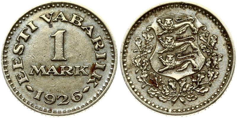 Estonia 1 Mark 1926 Obverse: National arms within wreath. Reverse: Denomination....