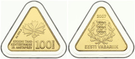 Estonia 100 Krooni 2007 15 Years of Kroon Reintroduction - PROOF-LIKE