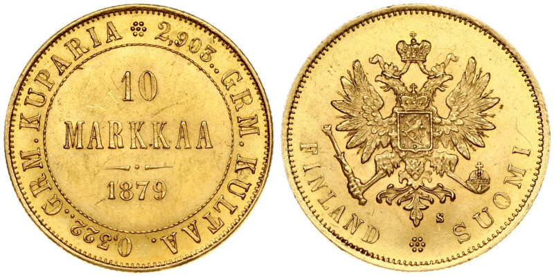 Russia for Finland. Alexander II (1855-1881). 10 Markkaa 1879 S. Gold 3.22 g. Fr...