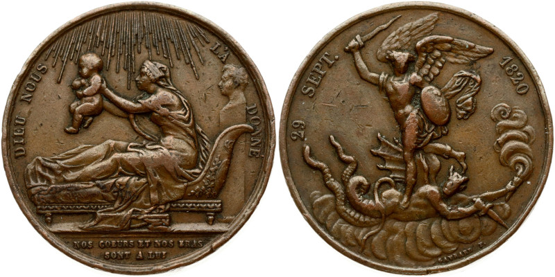 France Medal 1820 Carolina of Bourbon. Bronze 32.64g. Diameter 38mm.