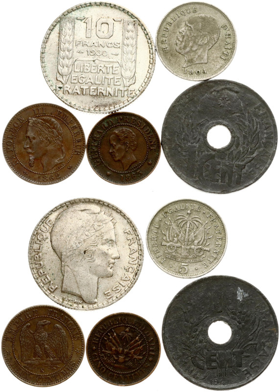 France. 2 Centimes 1862K and other World Coins. Bronze, silver, zinc, copper-nic...