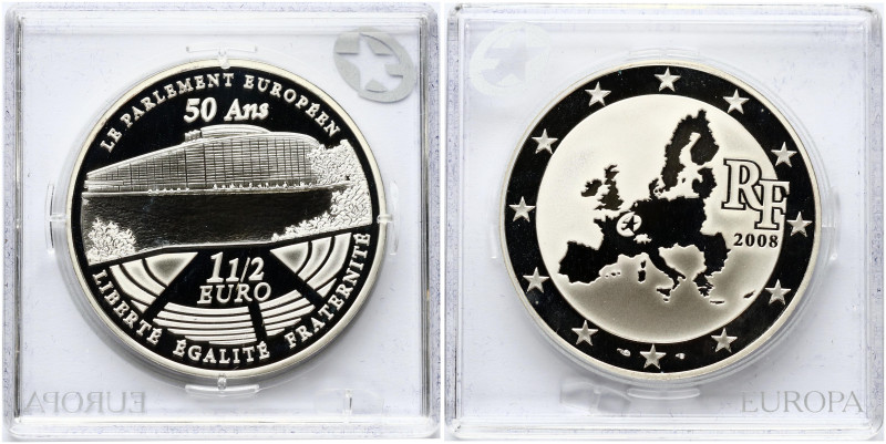 France 1½ Euro 2008 50th Anniversary of the European Parliament. Obverse Letteri...