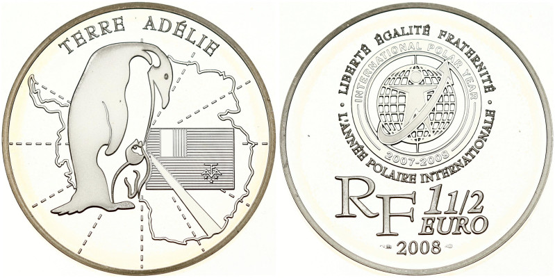 France. 1½ Euro 2008 International Polar Year. Silver .900 22.2 g. KM-1576