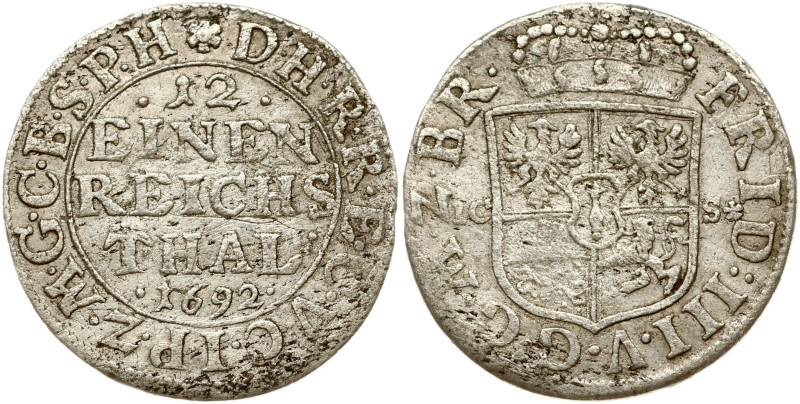 Germany Brandenburg Prussia 1/12 Taler 1692 ICS Magdeburg. Friedrich III (1688-1...