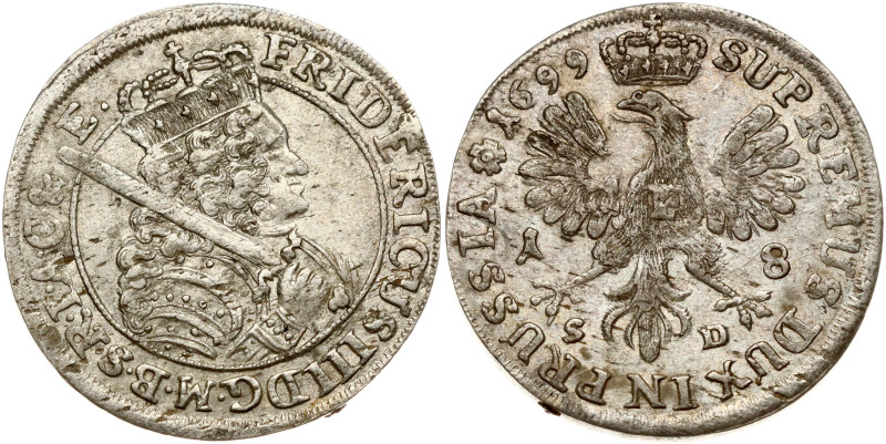 Germany BRANDENBURG 18 Groscher 1699 SD. Friedrich III (1688-1701). Obverse: Bus...