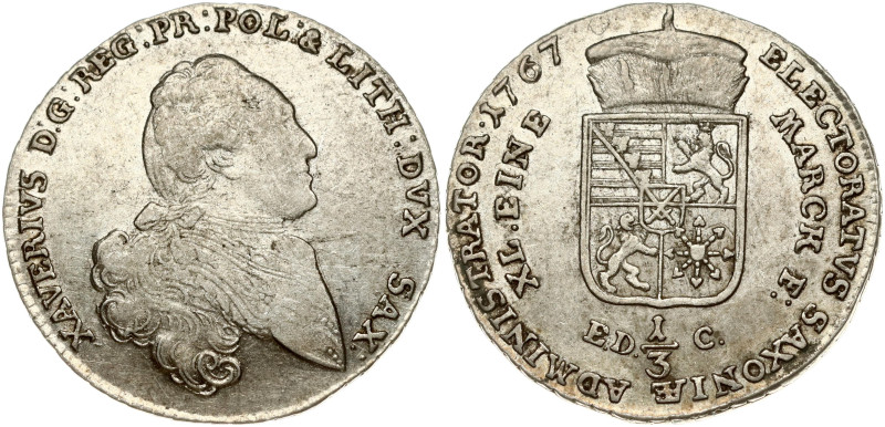 Germany SAXONY 1/3 Thaler 1767 EDC. Xaver (1763-1768). Obverse: Armored bust rig...
