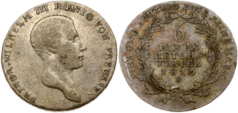 Germany PRUSSIA 1/6 Thaler 1813 B. Friedrich Wilhelm III (1797-1840). Obverse: H...