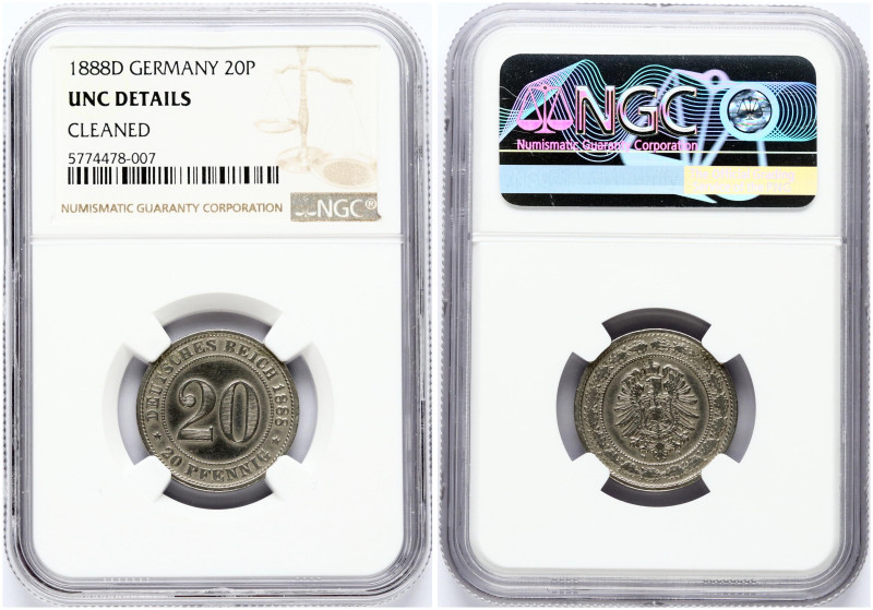 Germany Empire 20 Pfennig 1888D Wilhelm I(1861-1888). Obverse: Crowned Imperial ...