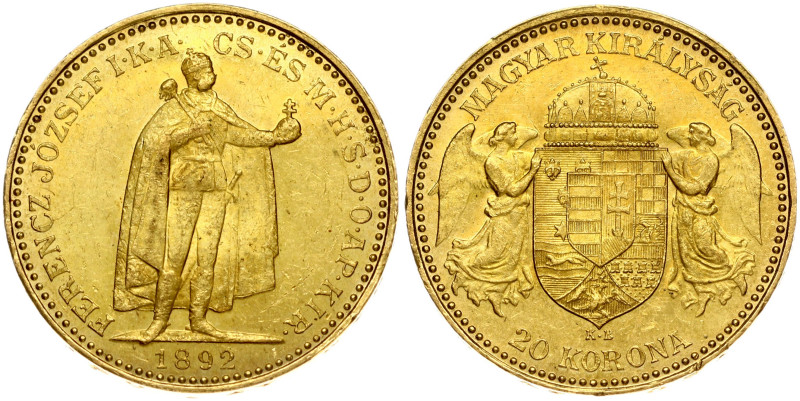 Hungary. Franz Joseph I (1848-1916). 20 Korona 1892KB. Gold 6.76 g. Fr. 250; KM ...