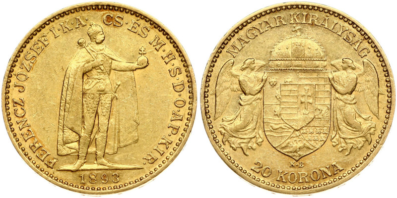 Hungary. Franz Joseph I (1848-1916). 20 Korona 1893 KB. Gold 6.75 g. Fr.250; KM ...