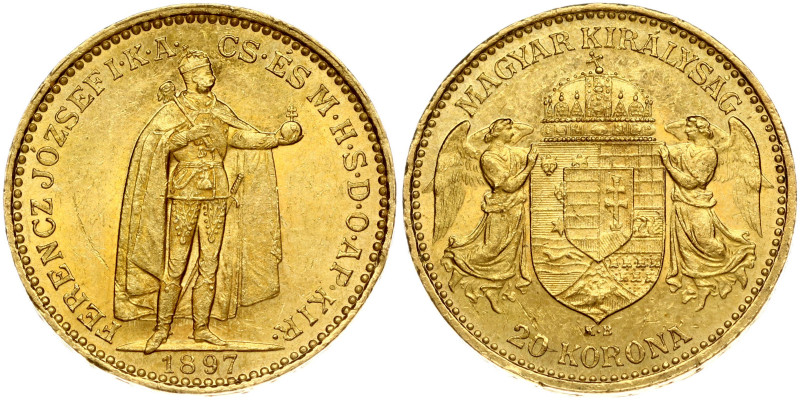 Hungary. Franz Joseph I(1848-1916). 20 Korona 1897KB. Gold 6.76g. Fr. 250; KM 48...