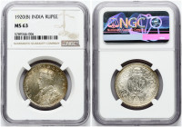 India - British 1 Rupee 1920(B) NGC MS 63