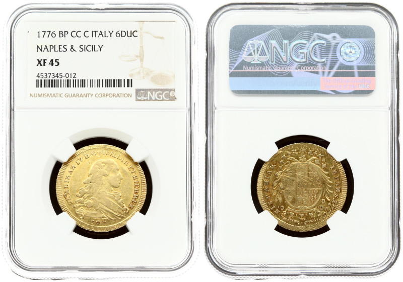 Italy, Naples. Ferdinando IV (1759-1799). 6 Ducati 1776 BP//C-CC. Gold. Fr. 852,...